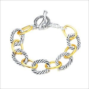 7.5" Twisted Cable Link Chain Bracelet, Toggle Clasp, Metal